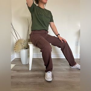 Dark Brown High Waist Cargo Pants